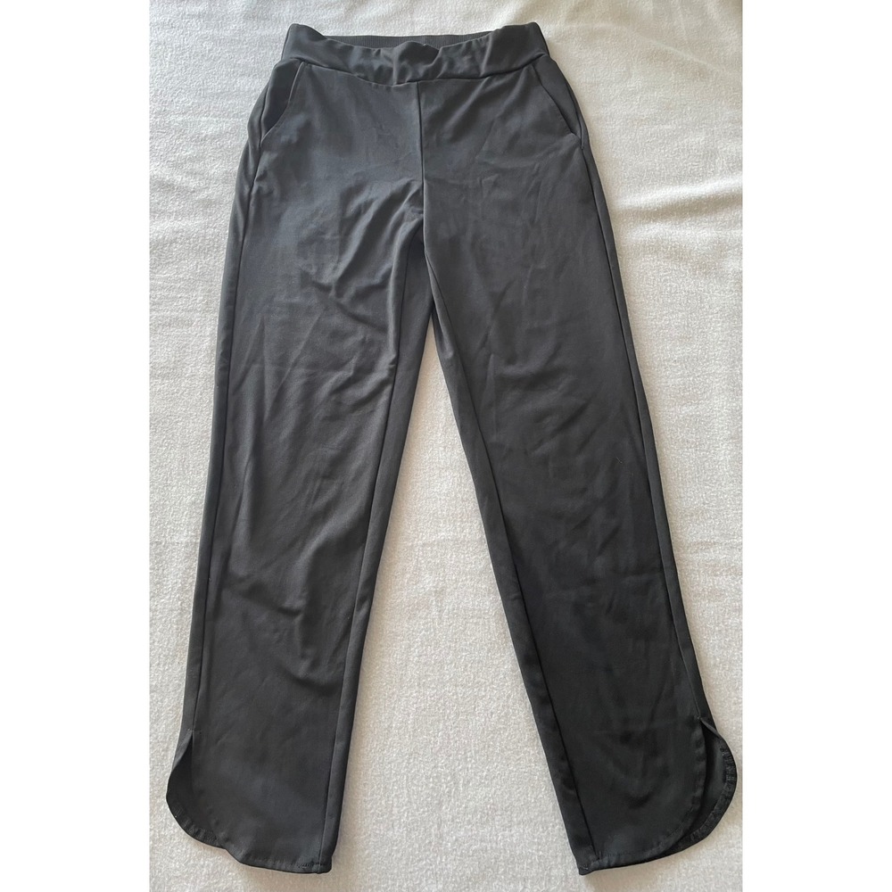 Rachel Zoe Black Knit Lounge Pants Side Slit Tulip Hem Pockets XS